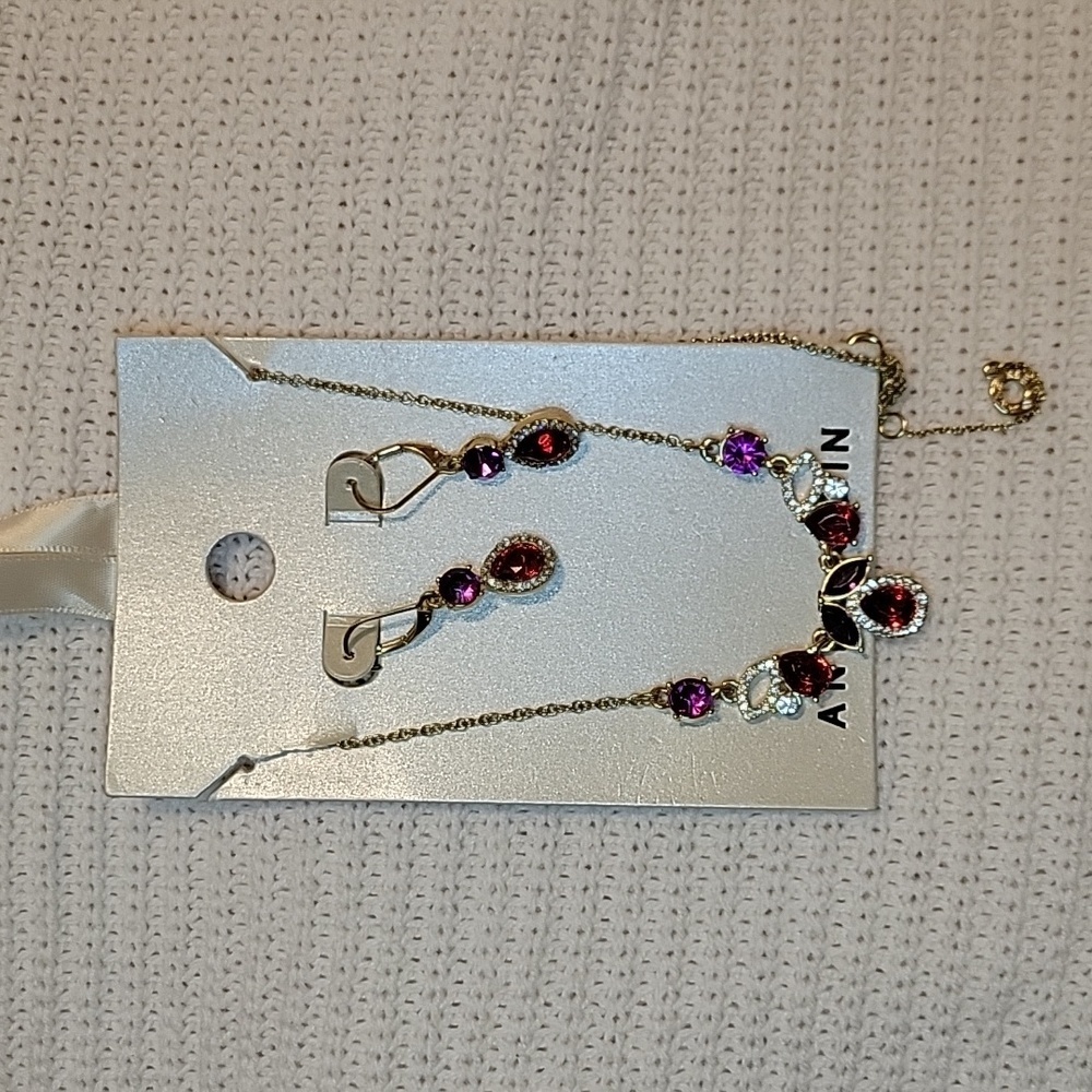 Anne Klein Ruby & Violet Accent‎ Stones necklace and earrings set NWT